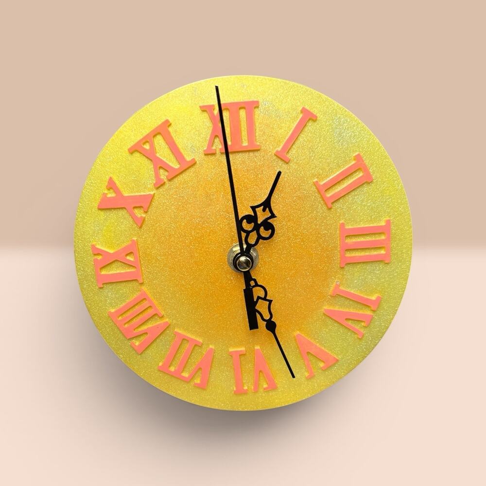 Yellow/Orange Resin Clock | Bright Retro Desk Clock | Functional Art Home Decor